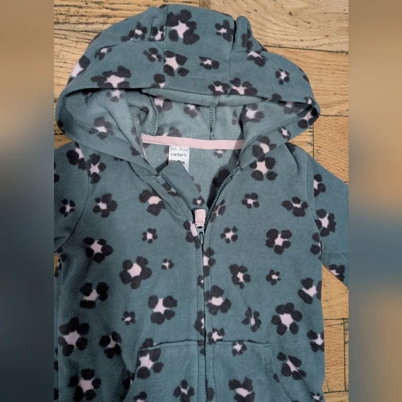 EUC Hooded One Piece Floral fleece 24M *S4 - Picture 3 of 5